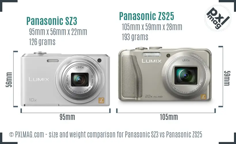 Panasonic SZ3 vs Panasonic ZS25 size comparison