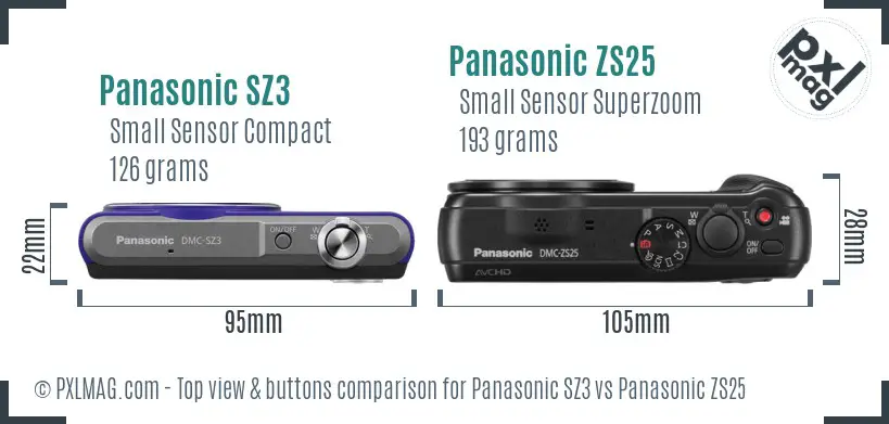 Panasonic SZ3 vs Panasonic ZS25 top view buttons comparison