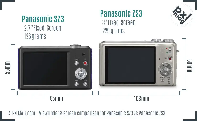 Panasonic SZ3 vs Panasonic ZS3 Screen and Viewfinder comparison