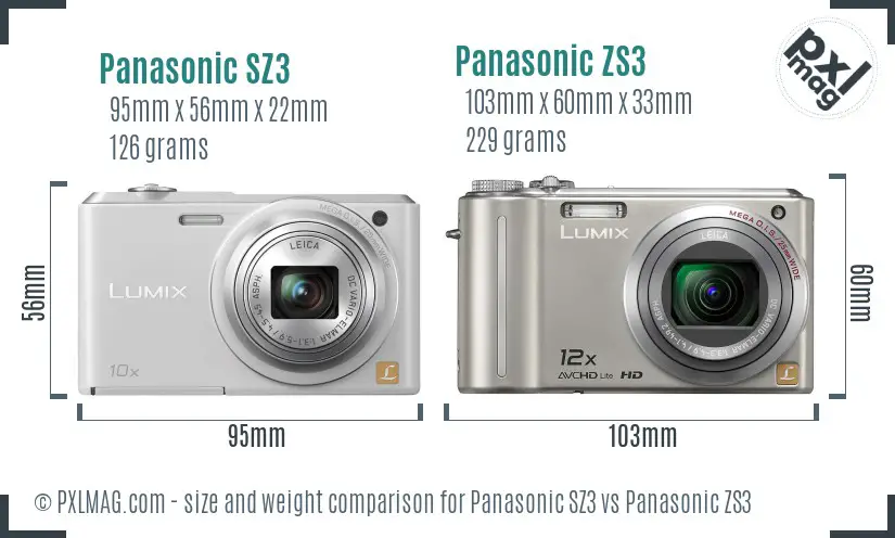 Panasonic SZ3 vs Panasonic ZS3 size comparison