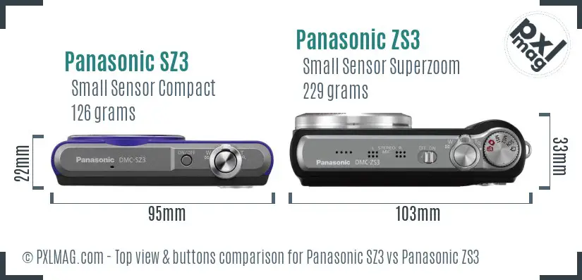 Panasonic SZ3 vs Panasonic ZS3 top view buttons comparison