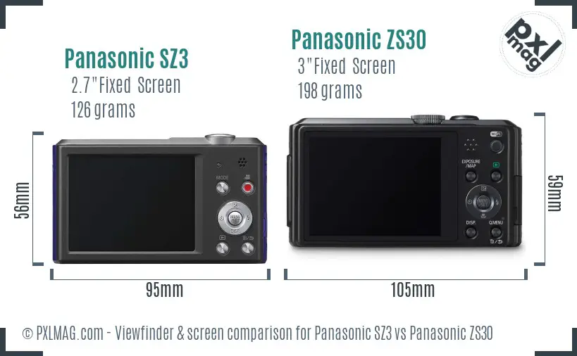 Panasonic SZ3 vs Panasonic ZS30 Screen and Viewfinder comparison