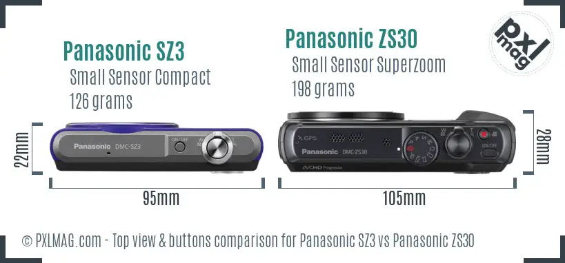 Panasonic SZ3 vs Panasonic ZS30 top view buttons comparison