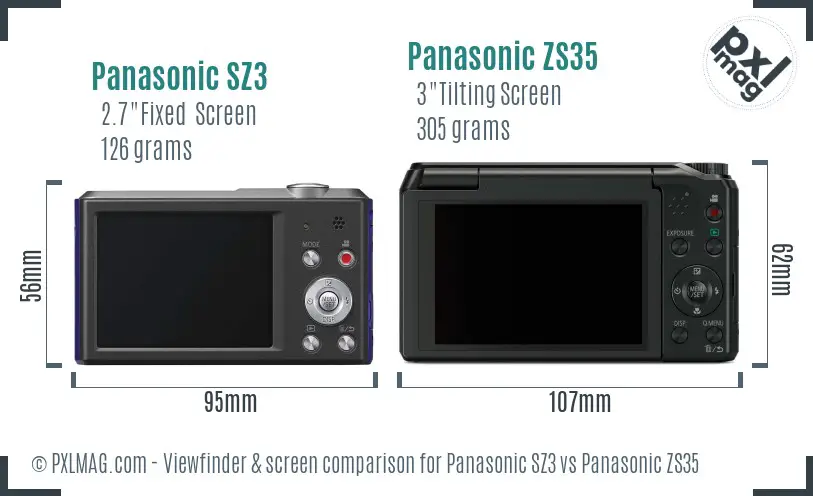 Panasonic SZ3 vs Panasonic ZS35 Screen and Viewfinder comparison