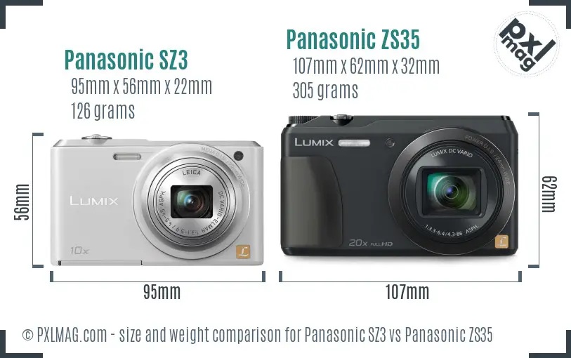 Panasonic SZ3 vs Panasonic ZS35 size comparison