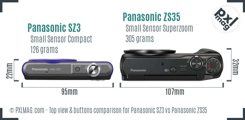 Panasonic SZ3 vs Panasonic ZS35 top view buttons comparison