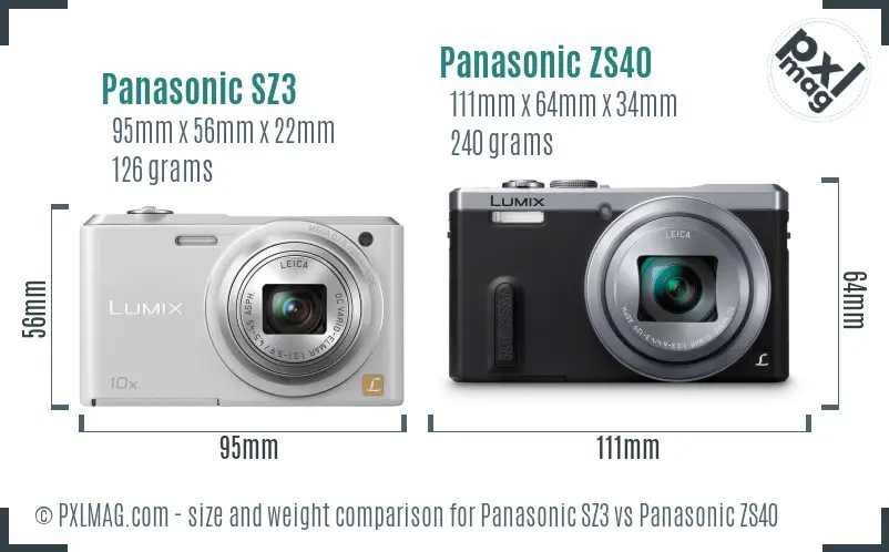 Panasonic SZ3 vs Panasonic ZS40 size comparison