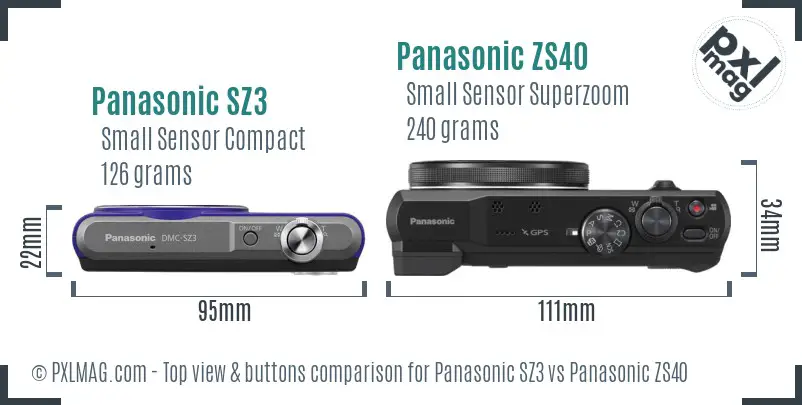 Panasonic SZ3 vs Panasonic ZS40 top view buttons comparison