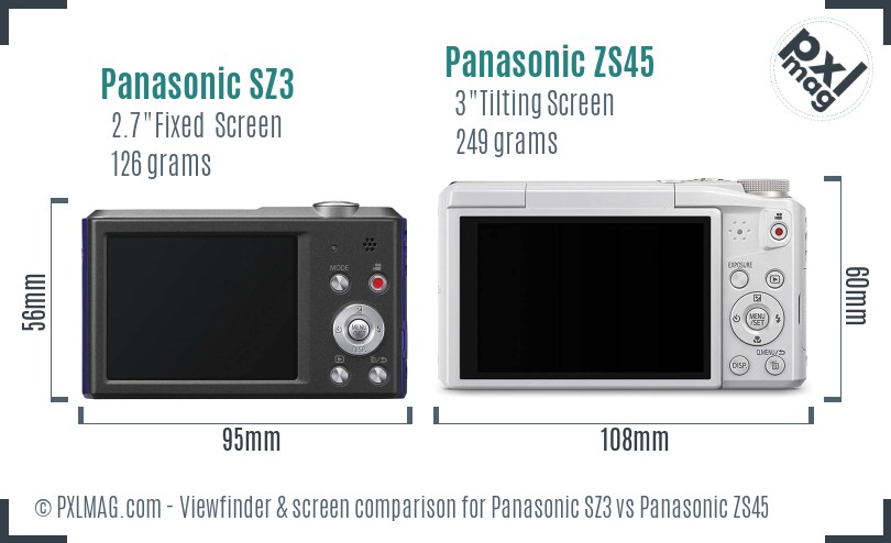 Panasonic SZ3 vs Panasonic ZS45 Screen and Viewfinder comparison