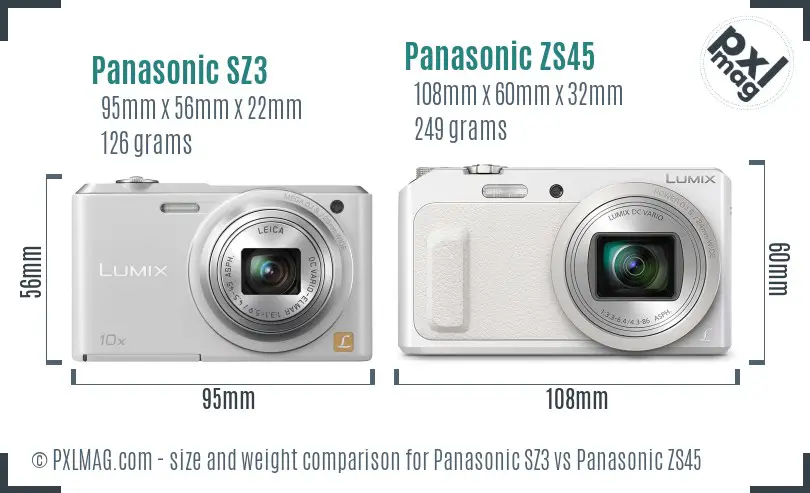Panasonic SZ3 vs Panasonic ZS45 size comparison