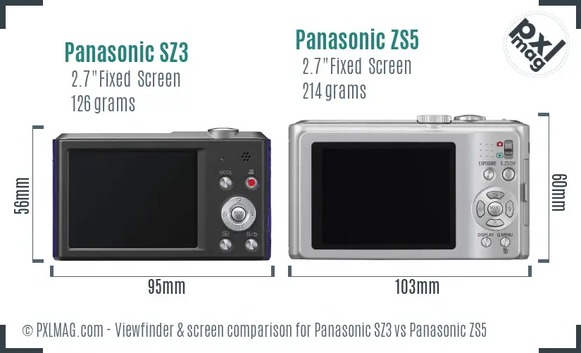 Panasonic SZ3 vs Panasonic ZS5 Screen and Viewfinder comparison
