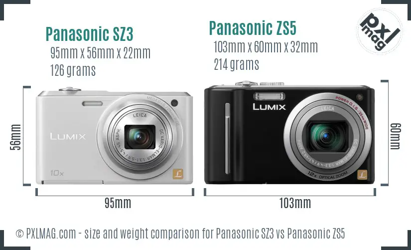 Panasonic SZ3 vs Panasonic ZS5 size comparison