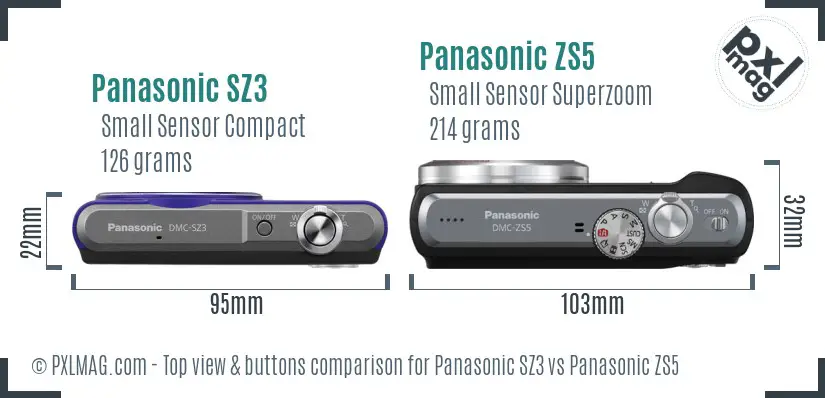 Panasonic SZ3 vs Panasonic ZS5 top view buttons comparison