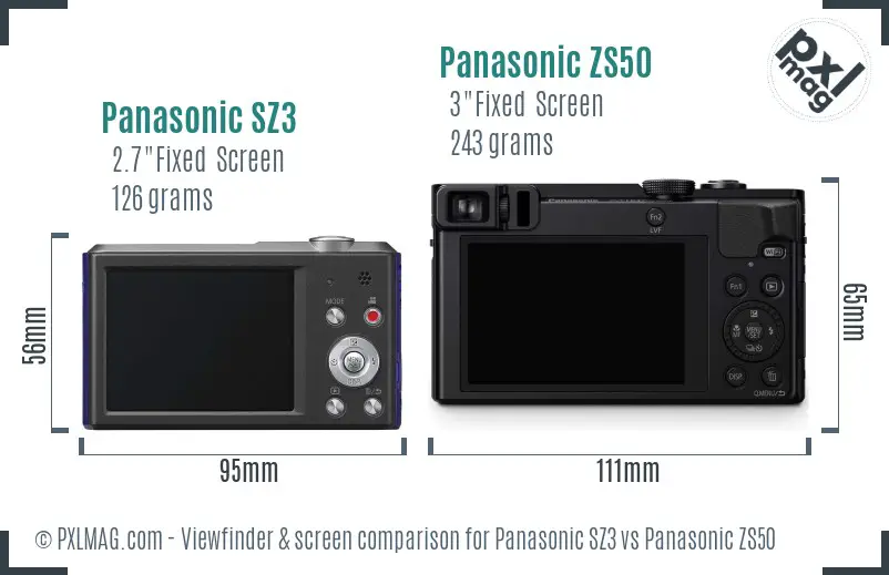 Panasonic SZ3 vs Panasonic ZS50 Screen and Viewfinder comparison