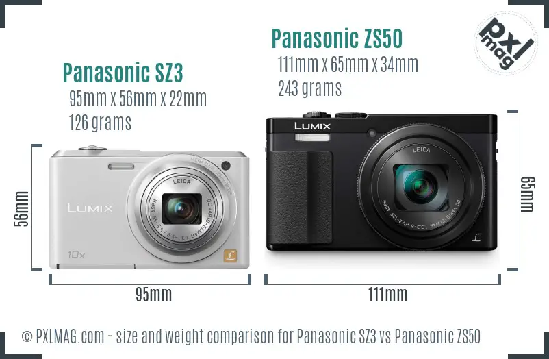 Panasonic SZ3 vs Panasonic ZS50 size comparison