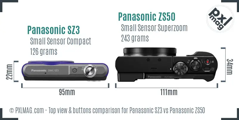 Panasonic SZ3 vs Panasonic ZS50 top view buttons comparison