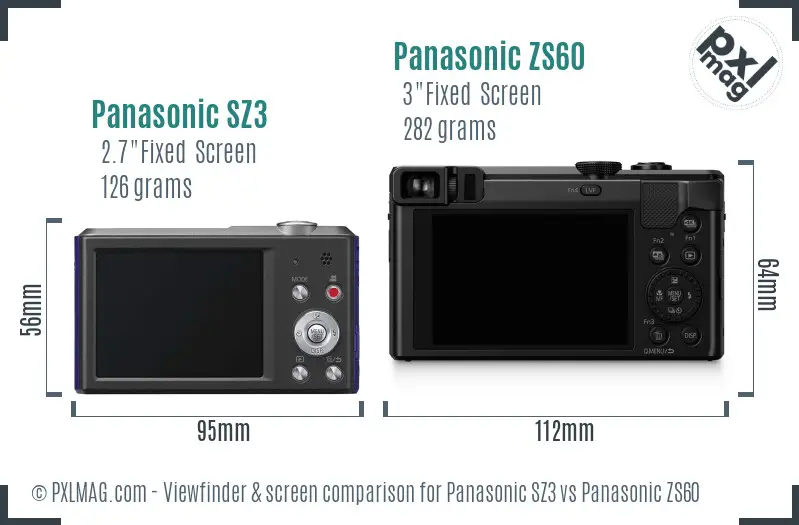 Panasonic SZ3 vs Panasonic ZS60 Screen and Viewfinder comparison