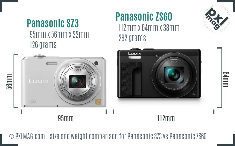 Panasonic SZ3 vs Panasonic ZS60 size comparison