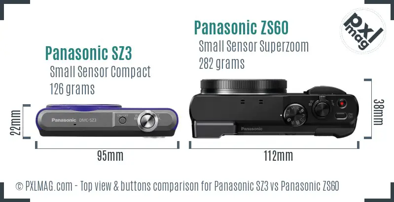 Panasonic SZ3 vs Panasonic ZS60 top view buttons comparison