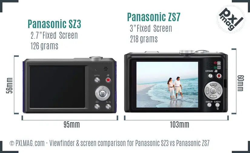 Panasonic SZ3 vs Panasonic ZS7 Screen and Viewfinder comparison