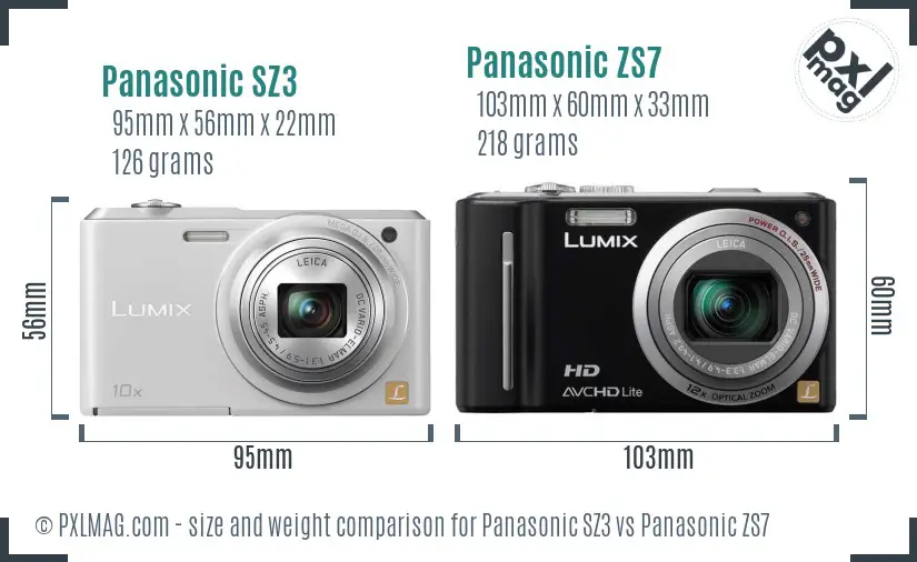 Panasonic SZ3 vs Panasonic ZS7 size comparison