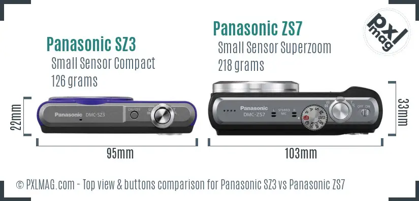 Panasonic SZ3 vs Panasonic ZS7 top view buttons comparison