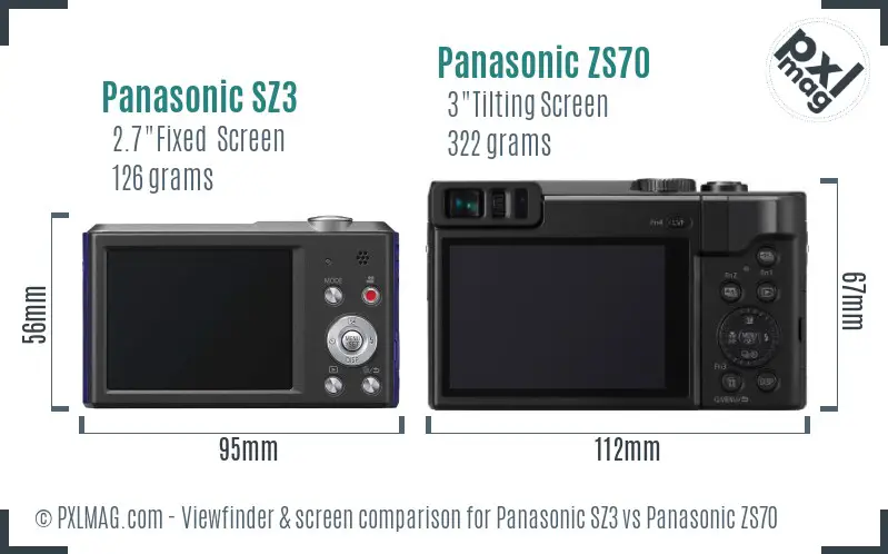 Panasonic SZ3 vs Panasonic ZS70 Screen and Viewfinder comparison