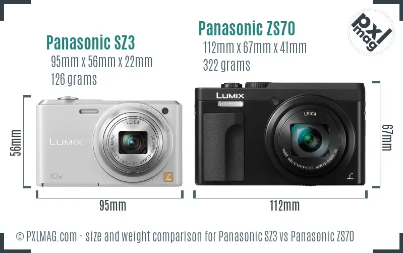 Panasonic SZ3 vs Panasonic ZS70 size comparison