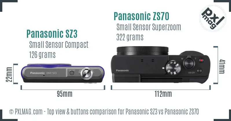 Panasonic SZ3 vs Panasonic ZS70 top view buttons comparison