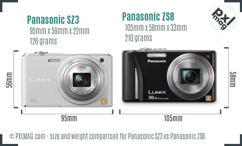 Panasonic SZ3 vs Panasonic ZS8 size comparison