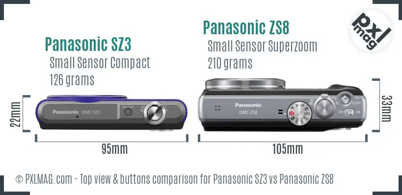 Panasonic SZ3 vs Panasonic ZS8 top view buttons comparison