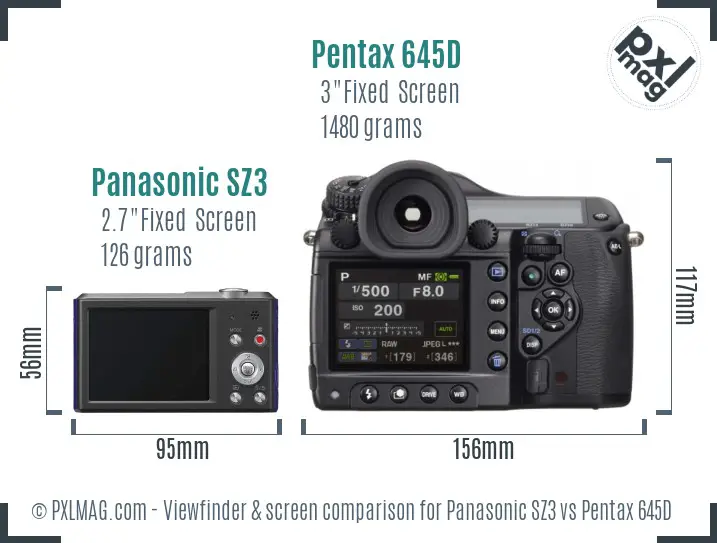 Panasonic SZ3 vs Pentax 645D Screen and Viewfinder comparison