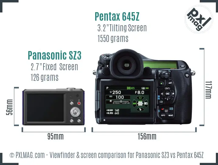 Panasonic SZ3 vs Pentax 645Z Screen and Viewfinder comparison