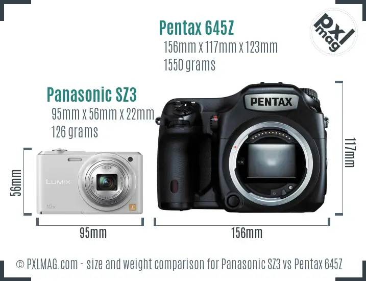 Panasonic SZ3 vs Pentax 645Z size comparison
