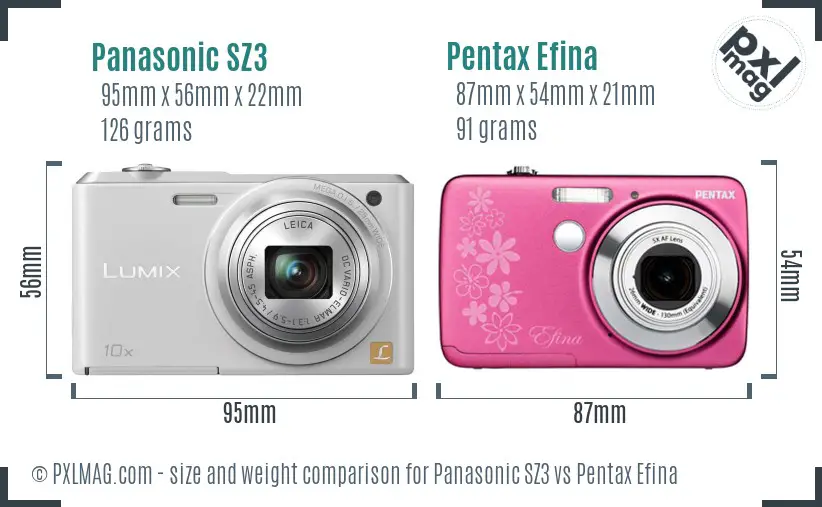 Panasonic SZ3 vs Pentax Efina size comparison