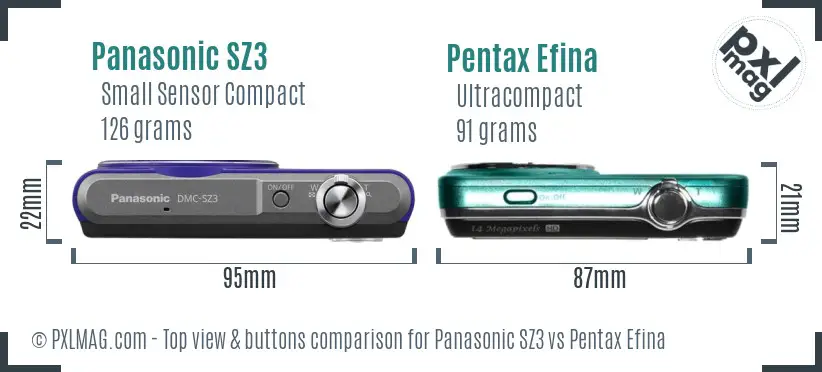 Panasonic SZ3 vs Pentax Efina top view buttons comparison