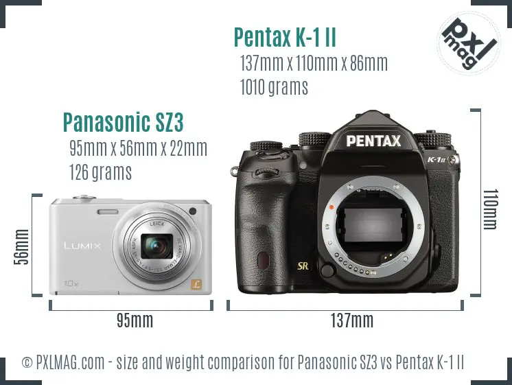 Panasonic SZ3 vs Pentax K-1 II size comparison