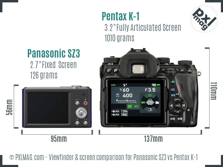 Panasonic SZ3 vs Pentax K-1 Screen and Viewfinder comparison