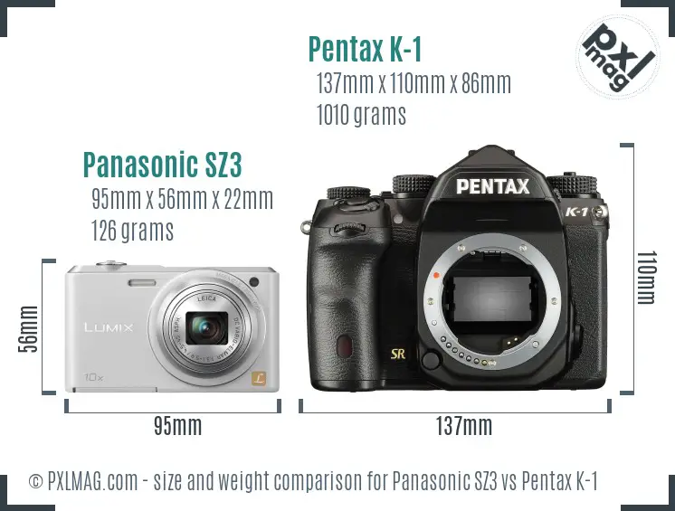 Panasonic SZ3 vs Pentax K-1 size comparison