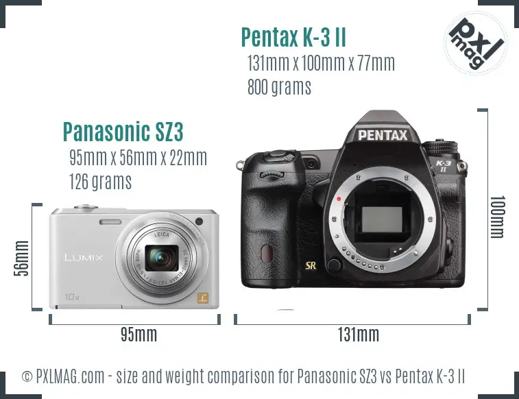 Panasonic SZ3 vs Pentax K-3 II size comparison