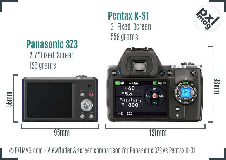 Panasonic SZ3 vs Pentax K-S1 Screen and Viewfinder comparison
