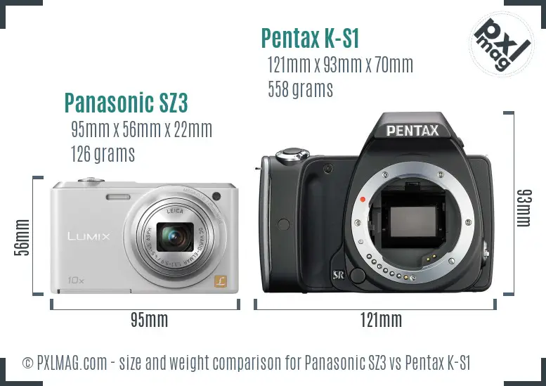 Panasonic SZ3 vs Pentax K-S1 size comparison