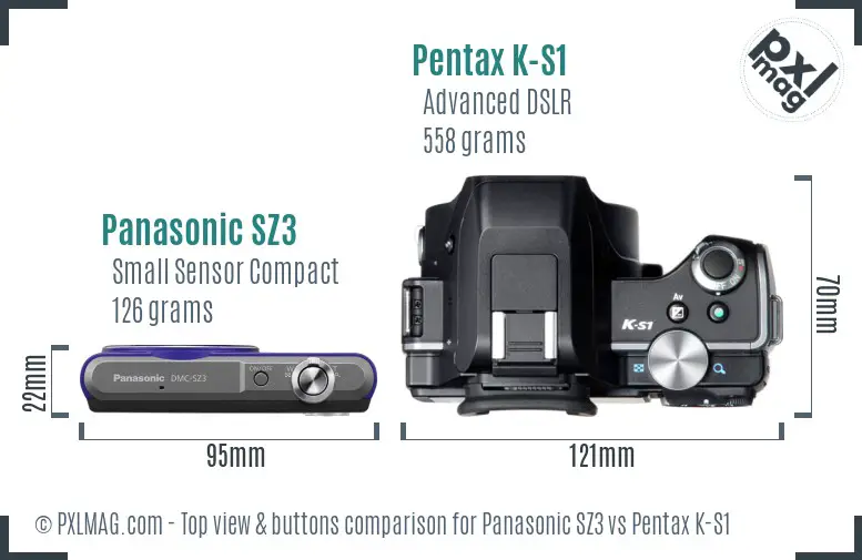 Panasonic SZ3 vs Pentax K-S1 top view buttons comparison