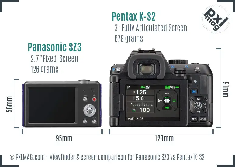 Panasonic SZ3 vs Pentax K-S2 Screen and Viewfinder comparison