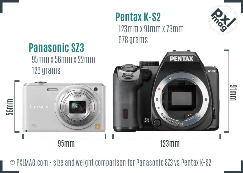 Panasonic SZ3 vs Pentax K-S2 size comparison