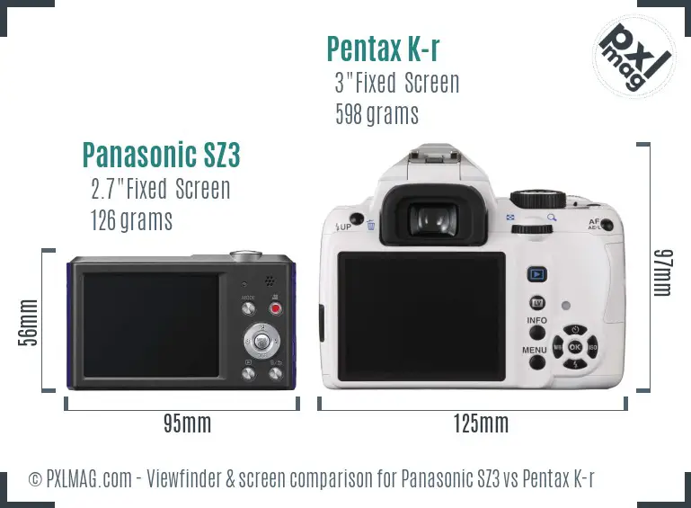 Panasonic SZ3 vs Pentax K-r Screen and Viewfinder comparison