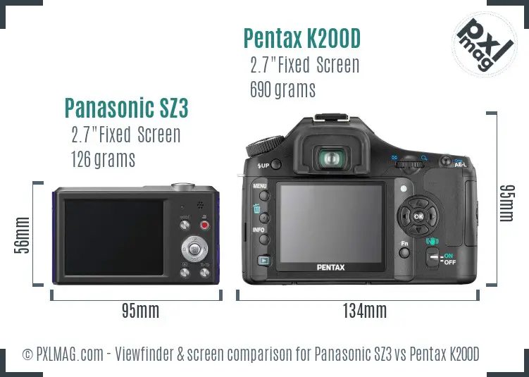 Panasonic SZ3 vs Pentax K200D Screen and Viewfinder comparison