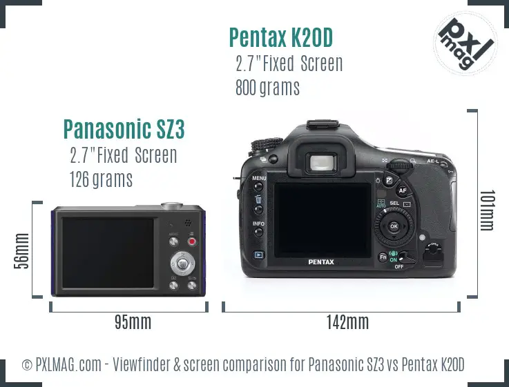 Panasonic SZ3 vs Pentax K20D Screen and Viewfinder comparison