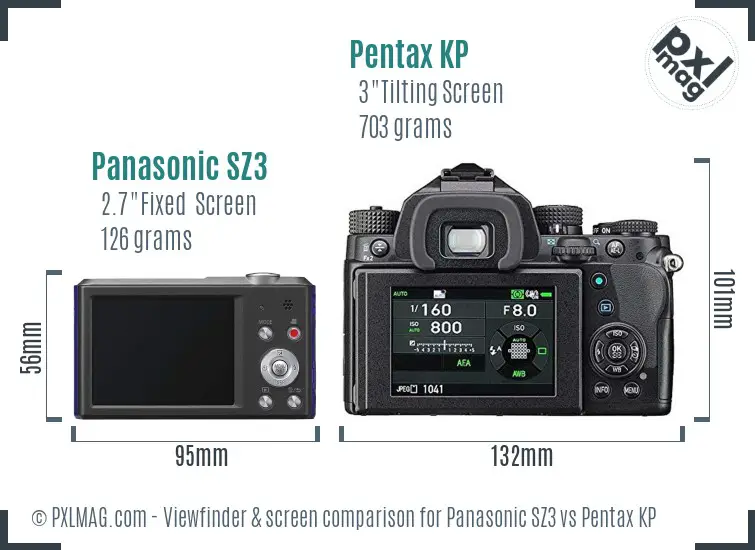 Panasonic SZ3 vs Pentax KP Screen and Viewfinder comparison