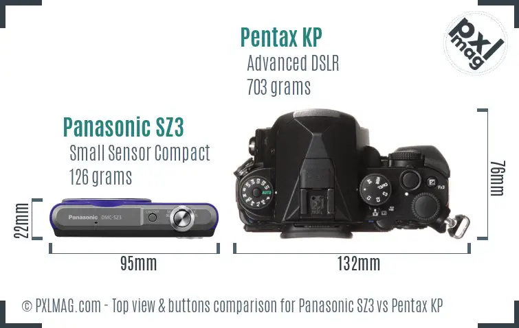 Panasonic SZ3 vs Pentax KP top view buttons comparison